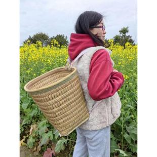 精编竹编方背筐纯手工收纳筐竹篾背篼竹篮子竹编背篼竹背篓竹背筐