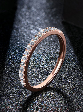 跨境莫桑钻戒指女排戒925银满天星玫瑰金不掉色闭口批发厂家直销