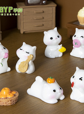 卡通小猫桌面家居饰品摆件汽车装饰树脂摆件 国风小猫微景观摆件