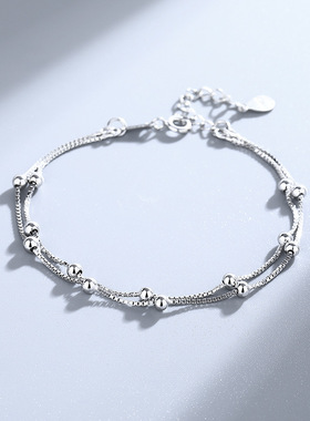 925纯银光珠子可调节脚链韩国时尚设计感简约闺蜜百搭脚饰批发