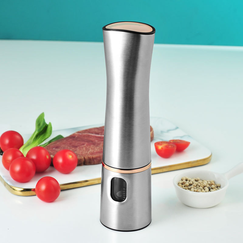 跨境新品黑胡椒研磨器电动现磨不锈钢碾磨花椒粉器瓶海盐研磨机