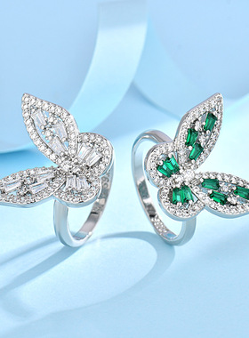 跨境欧美潮流时尚开口微镶锆石蝴蝶女士戒指饰品网红新款时尚指环