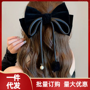 郁金香大蝴蝶結(jié)飄帶發(fā)夾女新款 高端氣質(zhì)頂夾后腦勺彈簧夾發(fā)飾