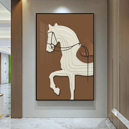 现代轻奢马客厅装饰画沙发背景墙简约餐厅壁画玄关高级感大幅挂画
