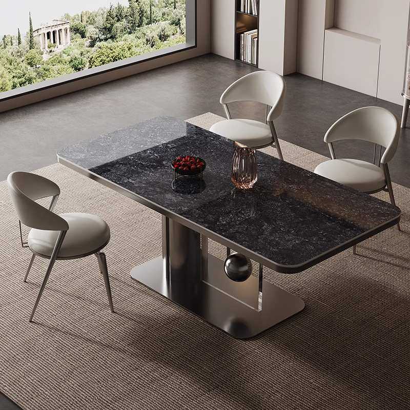 轻奢岩板餐桌奢石意式家用高级感设计师微晶石小户型现代简约饭桌