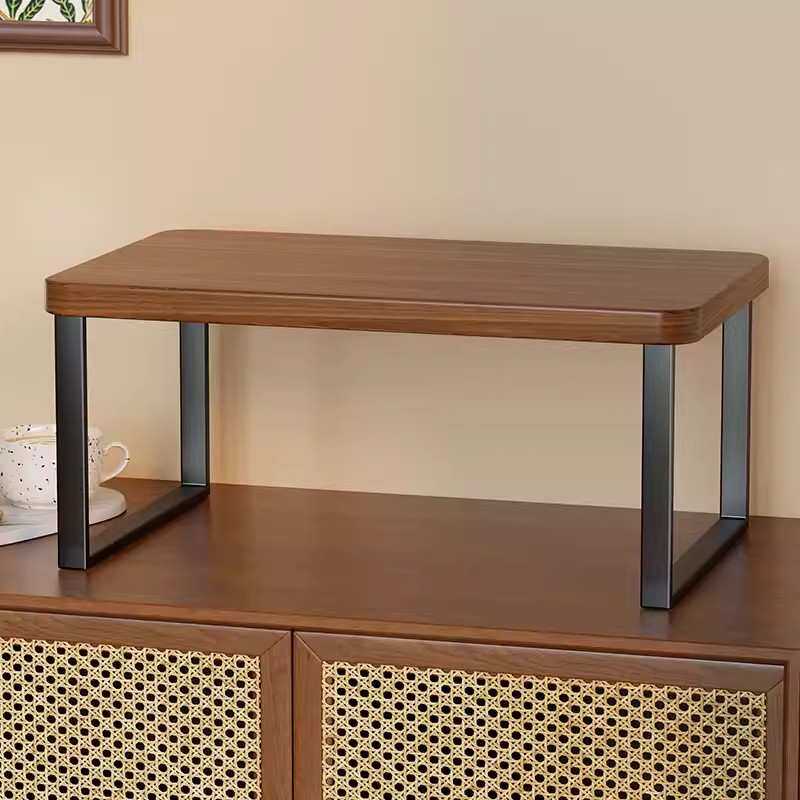 实木桌面咖啡机置物架餐桌收纳厨房多功能台面桌上微波炉多层架子