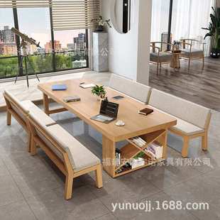 实木会议桌长桌现代简约图书馆学习客厅大书桌开会办公桌子工作台