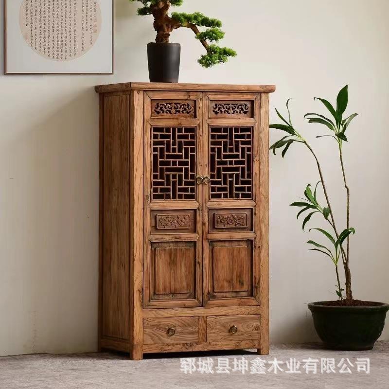 全实木餐边柜客厅做旧收纳柜老榆木储物柜仿古茶水茶边柜简易家具