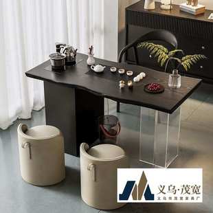 侘寂风实木茶桌整板不规则阳台泡茶台茶盘一体现代简约家用茶桌椅