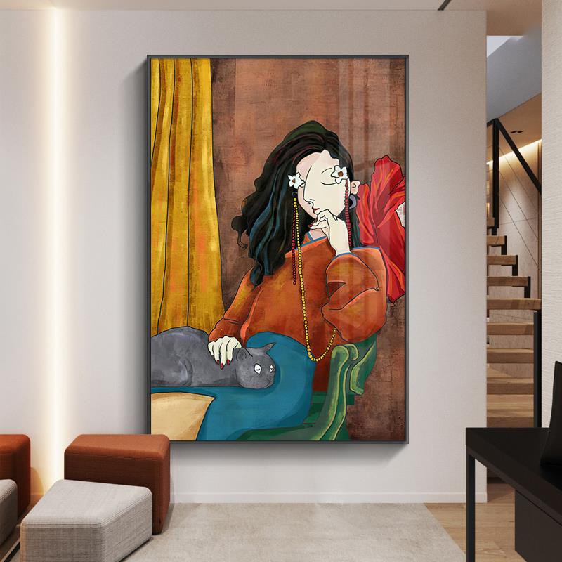 北欧民宿客厅装饰画小众个性人物餐厅壁画现代轻奢风玄关卧室挂画图片