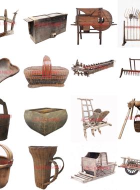 民俗老物件农村旧农耕工具风车木犁木耙农具木车怀旧复古装饰摆件