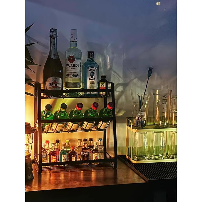 桌面酒架铁艺酒柜收纳展示架红酒洋酒整理架置物架家用小型酒杯具