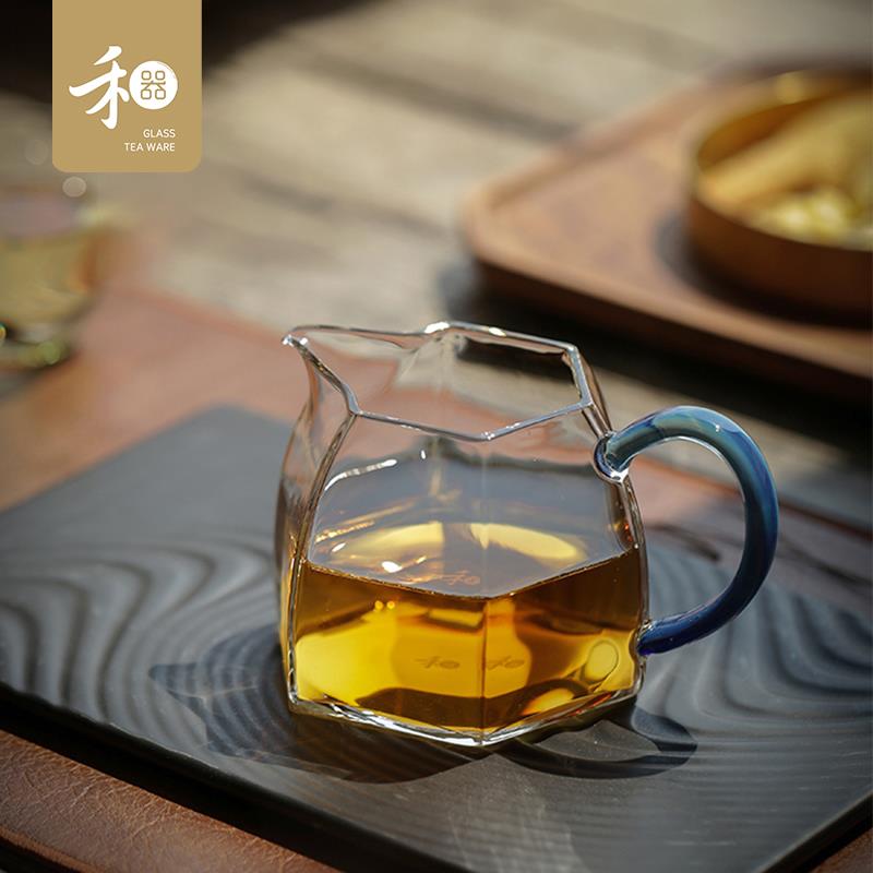 禾器玻璃公道杯棱然茶海纯手工高端分茶器六角公杯和器茶具配件