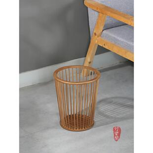 竹柒阁中式圆形楠竹垃圾桶废纸篓镂空杂物篮家用杂物收纳篓洗衣篮