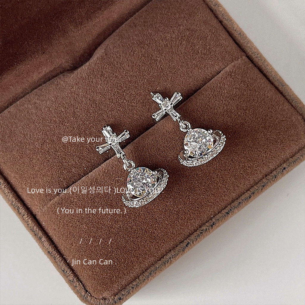 微镶锆石实物超闪~个性星球甜酷风925银针耳钉ins耳饰耳环女2026