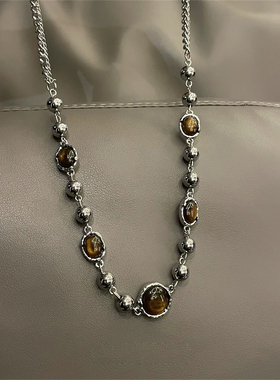 轻奢钛钢虎眼石复古男士锁骨链