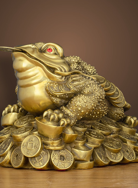 纯铜金蟾招财摆件三足蟾蜍家居客厅酒柜办公桌装饰品店铺开业送礼