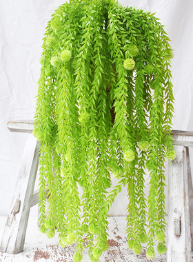 喷色绿色仿真雪球壁挂加长仿真植物藤蔓叶子塑料草仿真草