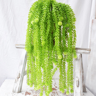喷色绿色仿真雪球壁挂加长仿真植物藤蔓叶子塑料草仿真草
