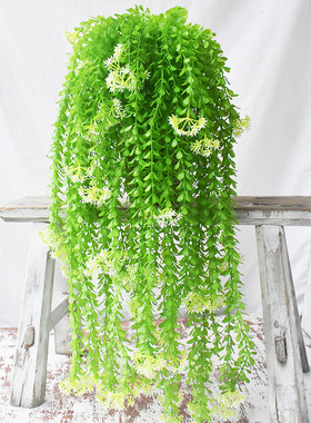 喷色绿色仿真绣球壁挂加长仿真植物藤蔓叶子塑料草仿真草