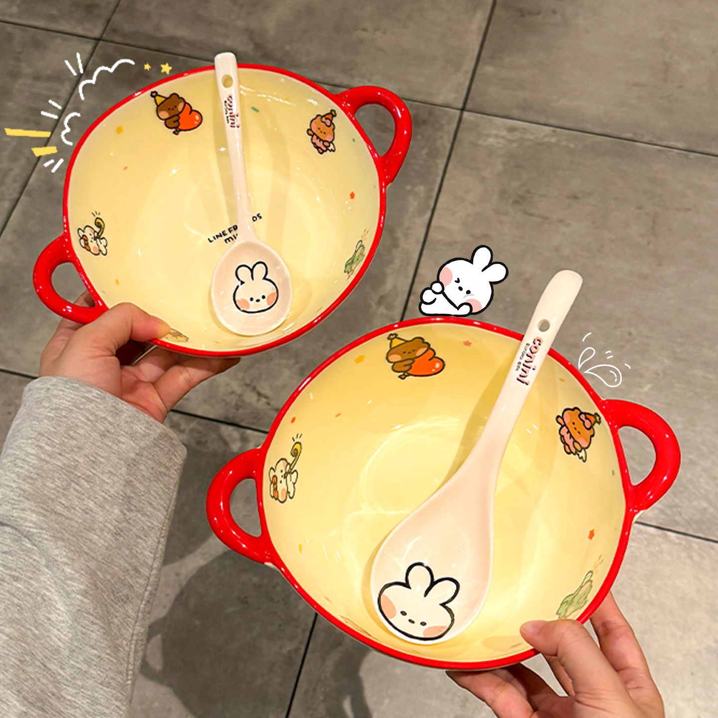 正版布朗熊泡面碗陶瓷卡通汤碗