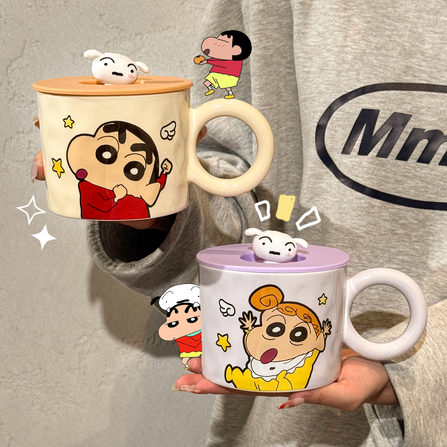 正版蜡笔小新陶瓷马克杯带盖可爱