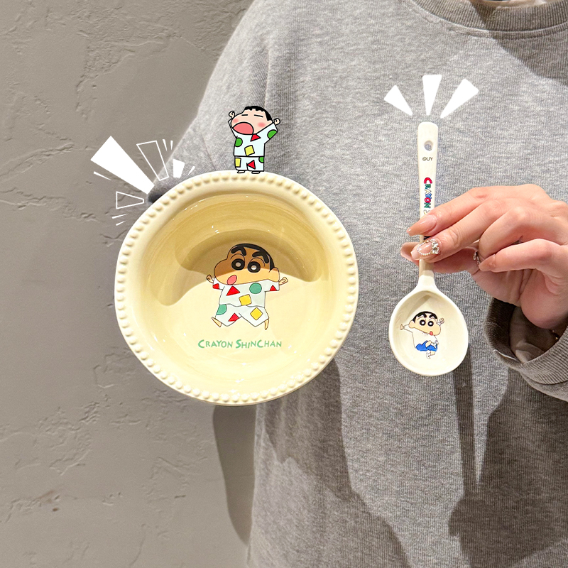 正版蜡笔小新面碗家用陶瓷碗女生
