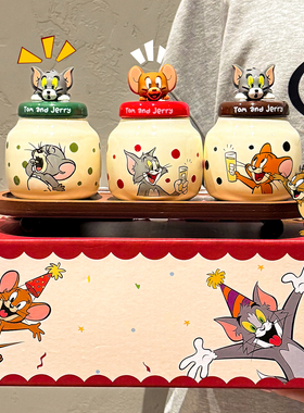 猫和老鼠陶瓷调味罐套装辣椒罐盐罐带勺调料罐厨房家用味精调料盒