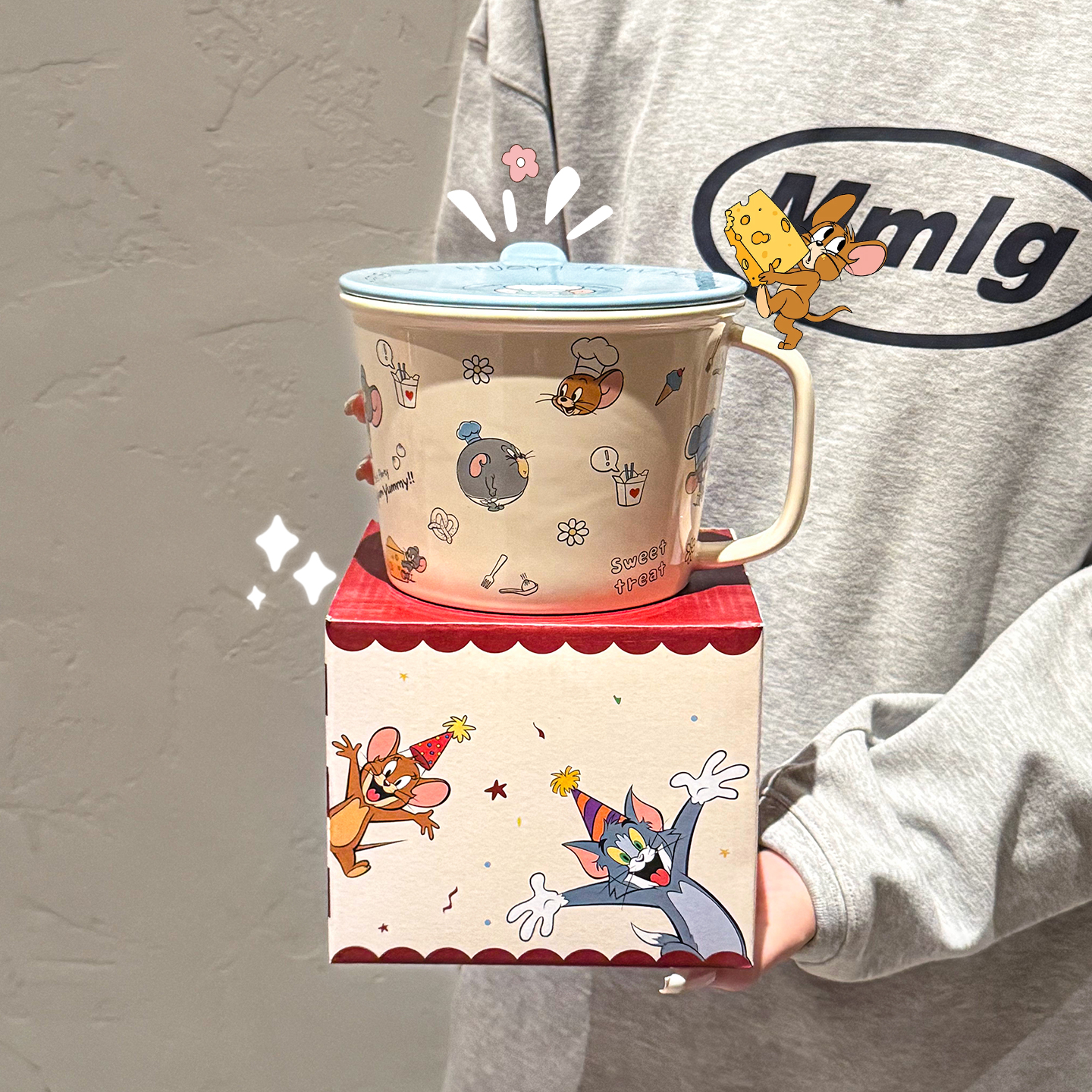 正版猫和老鼠泡面碗陶瓷带盖面碗