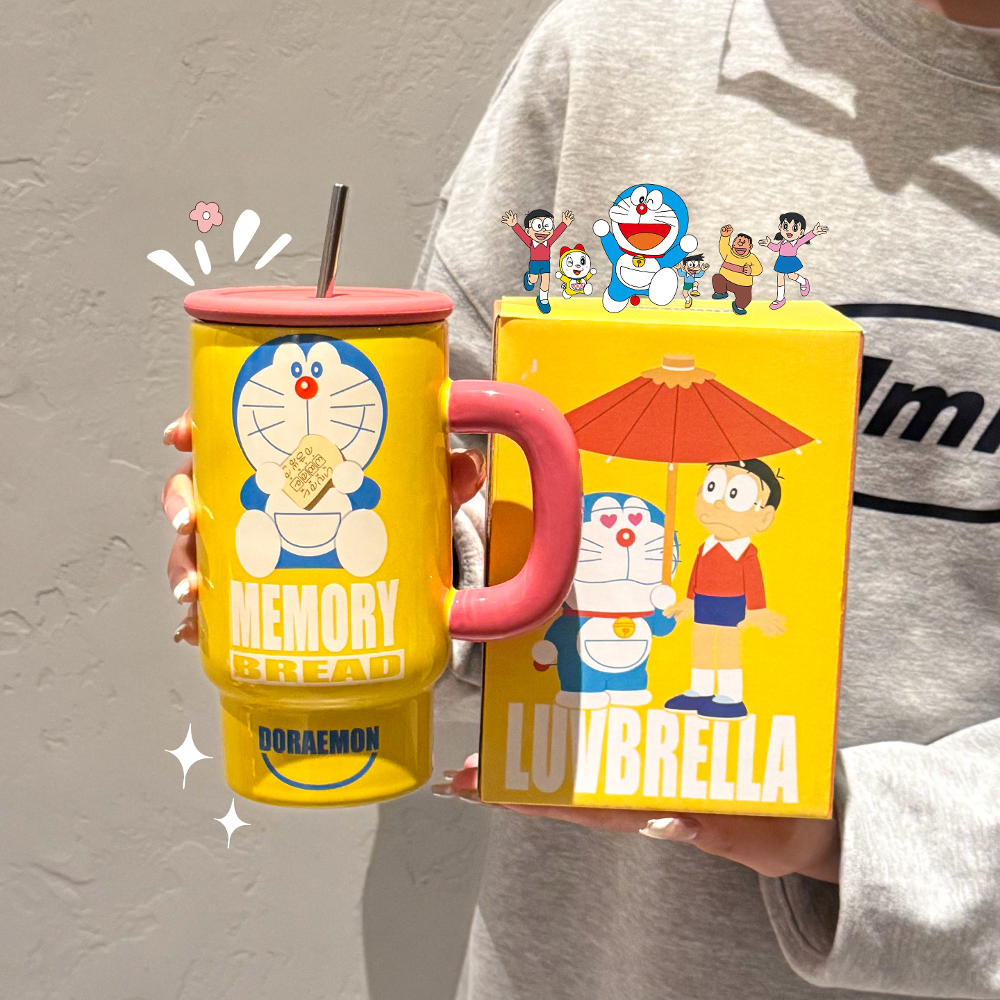 正版哆啦A梦马克杯陶瓷杯子带盖