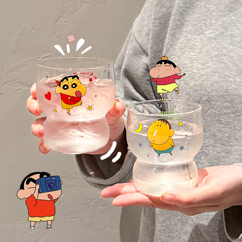 正版蜡笔小新杯子玻璃杯高颜值