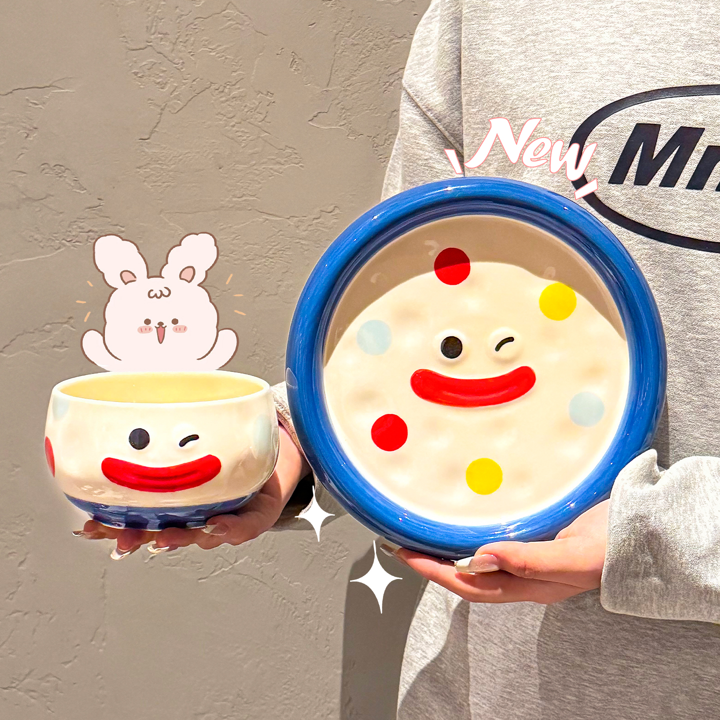 丑萌碗盘套装陶瓷饭碗盘子家用