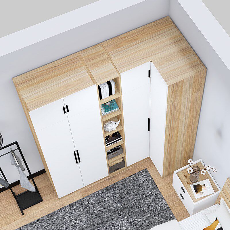 l型90度转角大衣柜家用卧室书桌一体小户型定制7字拐角衣橱组合柜