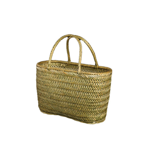 手提竹编买菜篮购物篮手工编织水果鸡蛋采摘篮子厨房收纳篮竹编筐