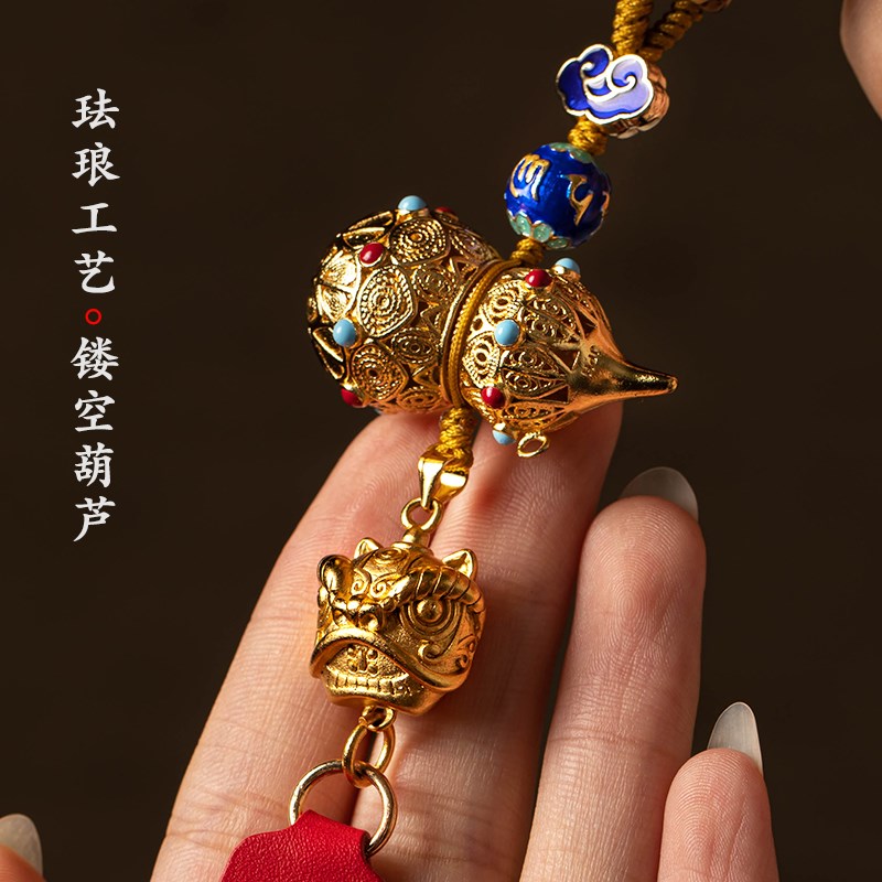 朴房黄铜葫芦醒狮汽车挂件车内吊饰平安佛牌车载后视镜吊坠挂饰品