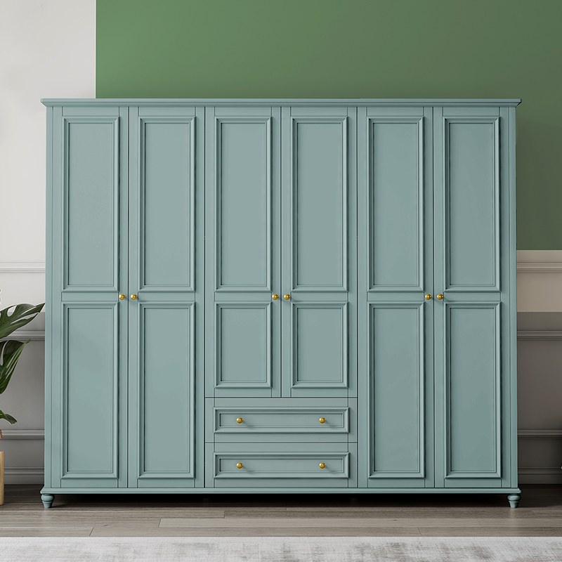 美式实木衣柜家用卧室三四五六门简约衣柜可带顶柜简易衣柜收纳
