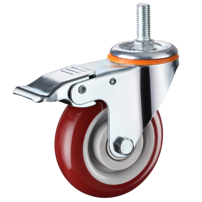 3寸4寸5寸聚氨酯万向轮手推平板车重型丝杆脚轮轴承带刹车静音轮