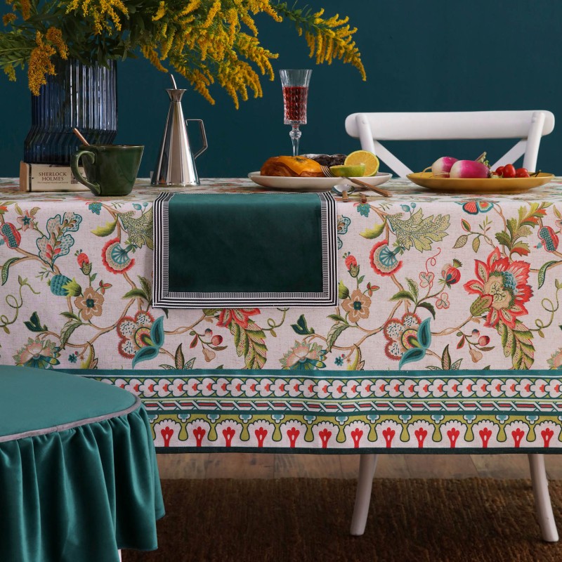 如琪亚麻餐桌布艺防水免洗高级感美式田园家用长方形圆桌茶几台布