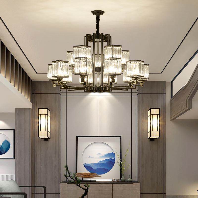 中式客厅吊335卧室璃设计灯书新房玻大气氛围灯中山灯具套餐灯饰