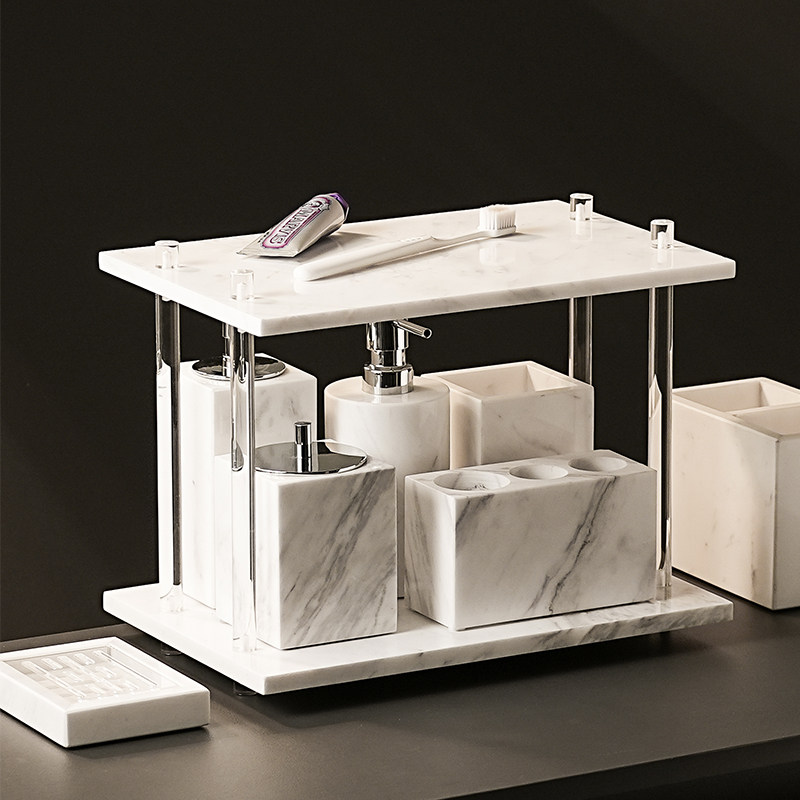 浴室高档大理石双层置物架洗手台梳妆桌面护肤化妆洗漱用品收纳层