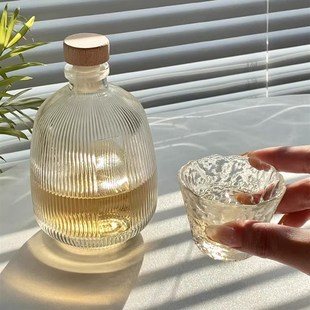创意条纹冷萃咖啡瓶密封瓶透明果酒玻璃瓶空瓶随手小酒瓶分装容器