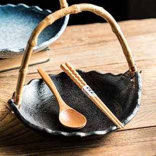 特色个性创意寿司店刺身料理盘吊盘餐厅家用手提陶瓷复古水果盘