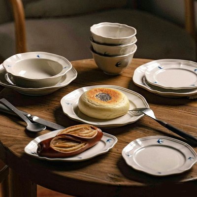 碗碟套装日式复古高级感颜值小众设计款平盘沙拉西餐牛排厨房餐具