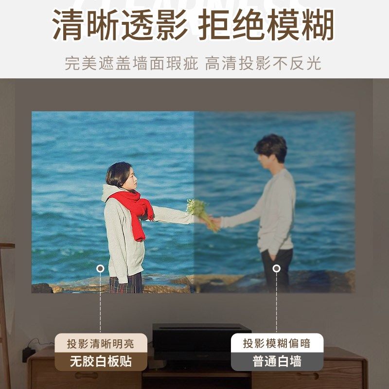 投影幕布自粘墙纸家用投影仪投影布墙贴白板挂墙投影专用静电贴纸