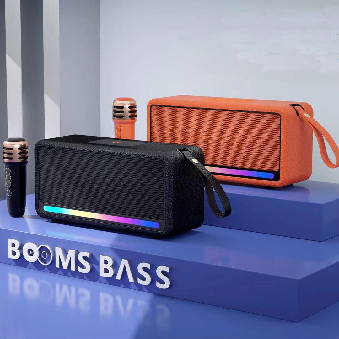 M2203+手提蓝牙音箱无线麦克风手机K歌音响RGB灯双喇叭低音炮