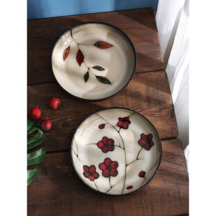 釉下彩 陶瓷 窑变釉餐具 创意手绘家用8英寸圆形深盘菜汤盘子