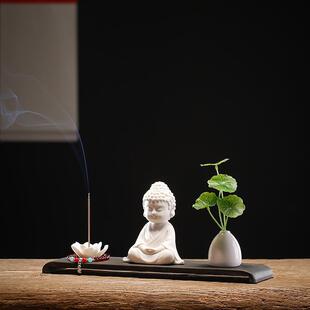 莲花香插线香家用茶室香薰炉陶瓷小如来佛像摆件沉香座点香器 中式
