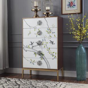 新中国风五斗柜卧室床头储物柜轻型豪华抽屉柜美国实木五斗柜彩绘