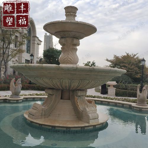 大型大理石景观流水喷泉 售楼部水景跌水钵黄锈石W石雕喷泉摆件