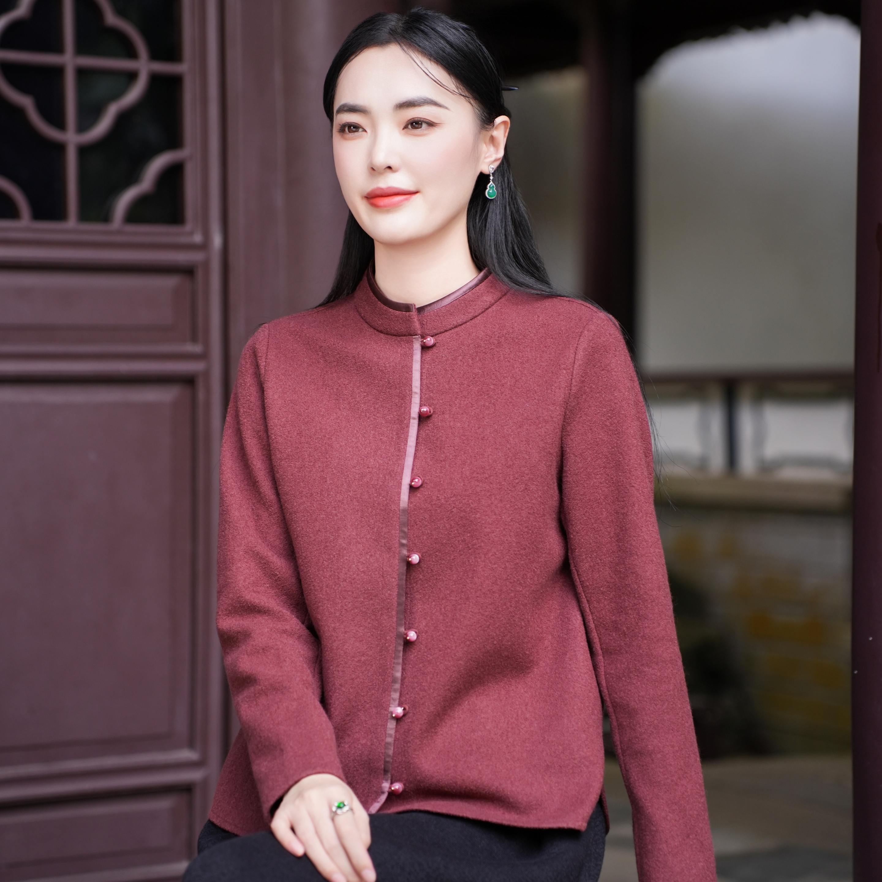 【100%羊毛】觅萝香原创冬季 针织羊毛 立领对襟长袖针织衫女百搭